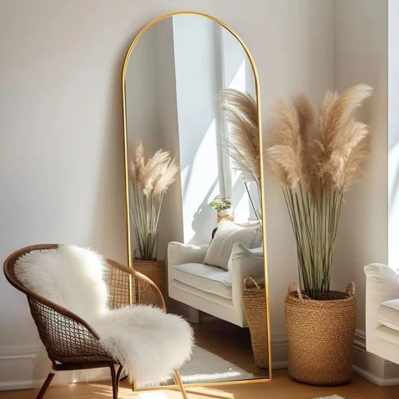Arched full-length mirror with stand bedroom living room modern light luxury
