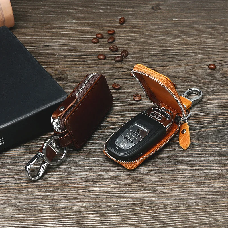 Genuine leather car key bag, retro waist hang, men's top-grain cowhide car key bag