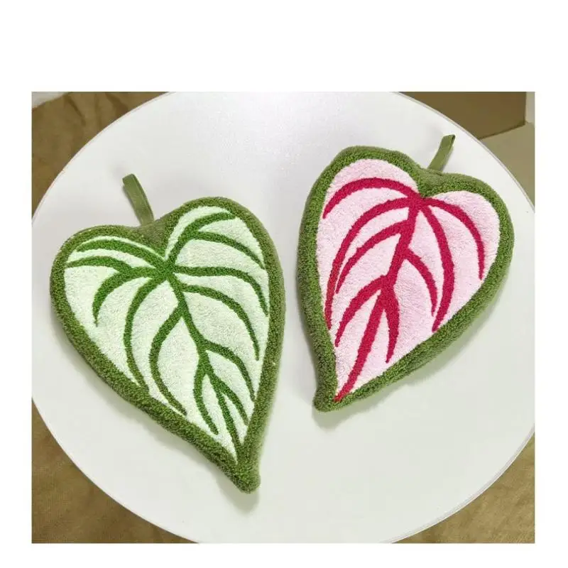 Soft Double-layer Leaf Style Hand Towel Thickened Absorbent Hanging Hand Cloth Speed Dry Handkerchief Rag