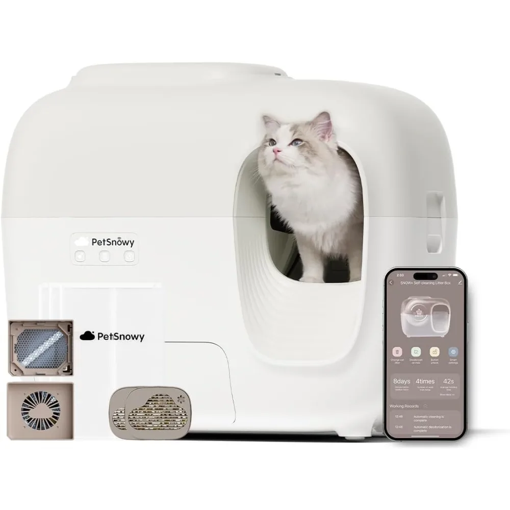 Less Smell Cats Pet Products (2024 Premium Version) Snow+ Automatic Cat Litter Box Self Cleaning Litter Box - Easy 3-Min Setup