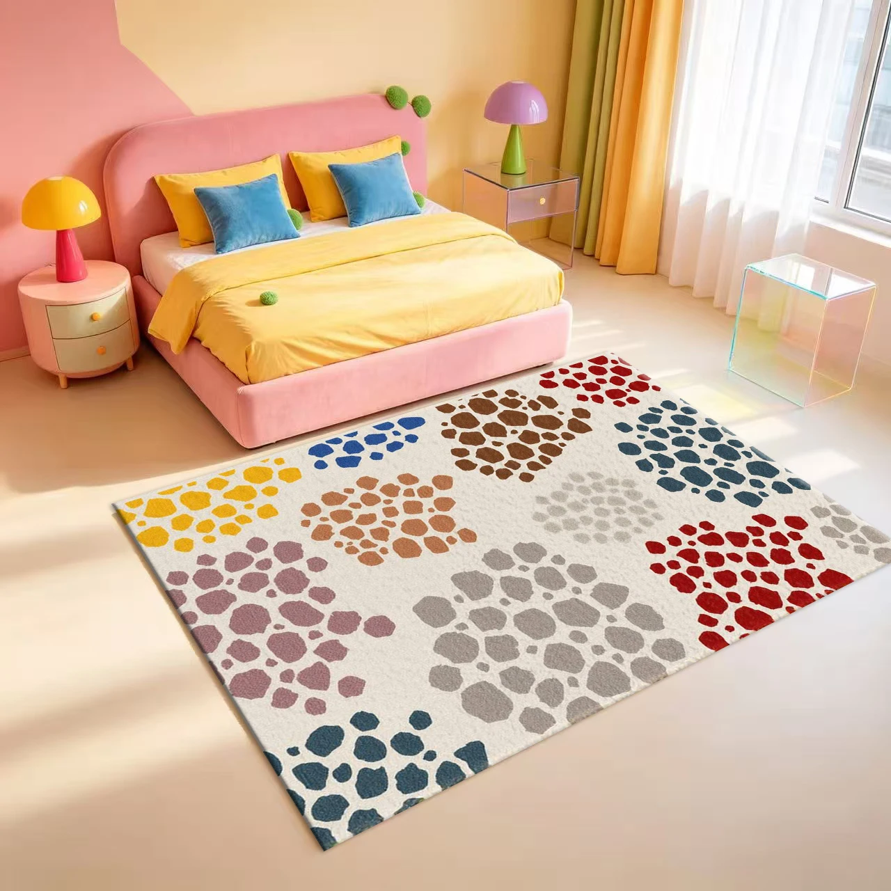 Multicolor Terrazzo Spot Abstract Print Carpet Flooring Bohemian Style Area Rug Home Living Room Indoor Floor Decor Carpet