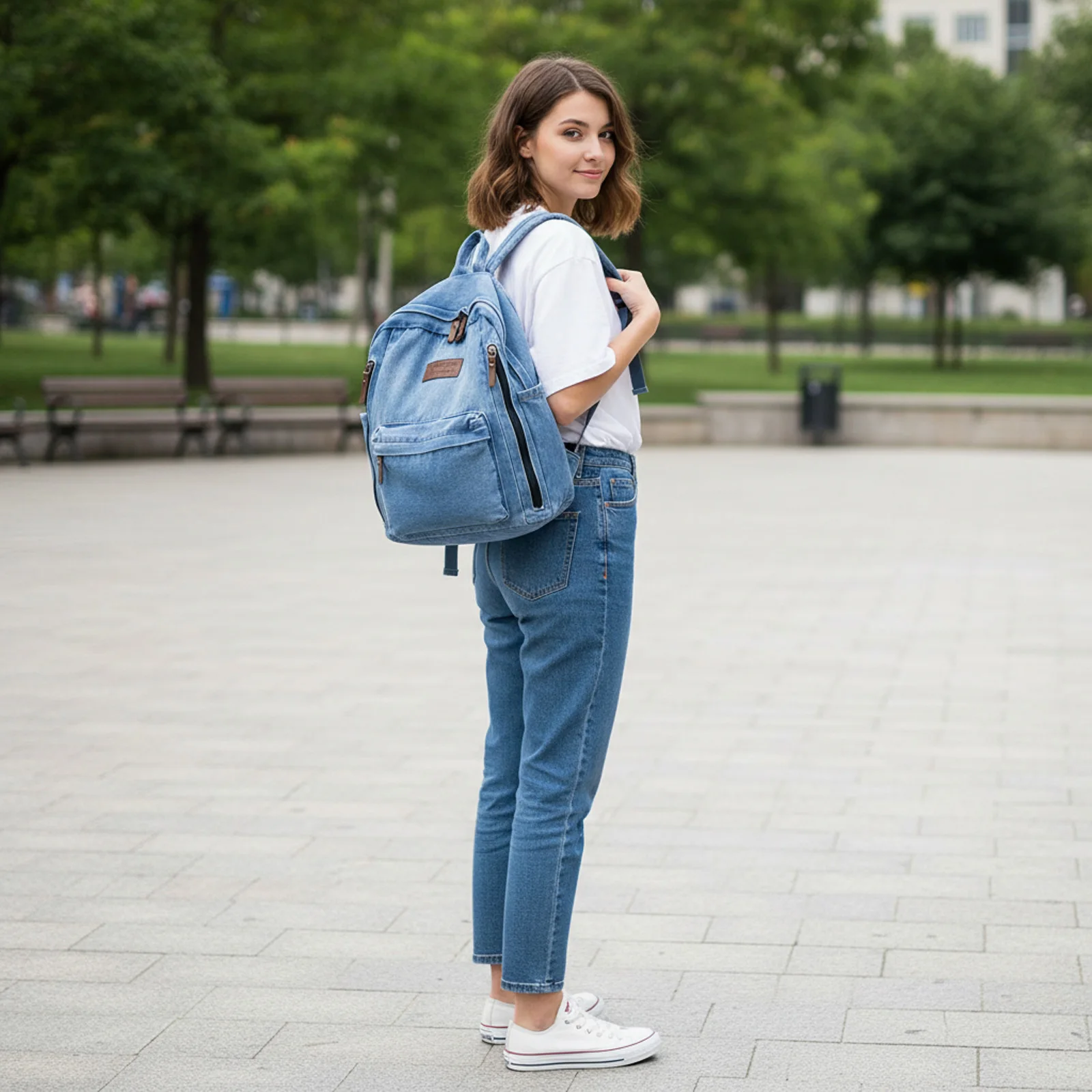 Large Capacity Denim Backpack Stylish Canvas School Bag for Middle and High-School Students