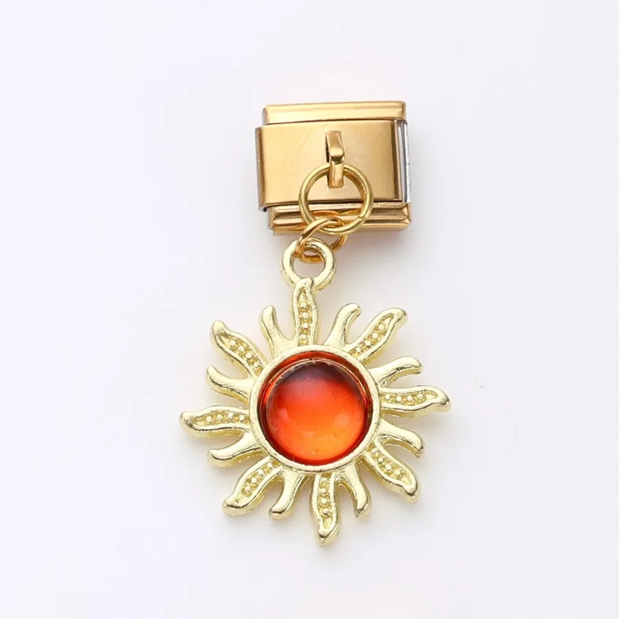 Colgantes de flor y estrella de corazón de Color rojo, aptos para módulo de encanto italiano de 9mm, pulsera de acero inoxidable para mujer y hombre, accesorios de fabricación DIY