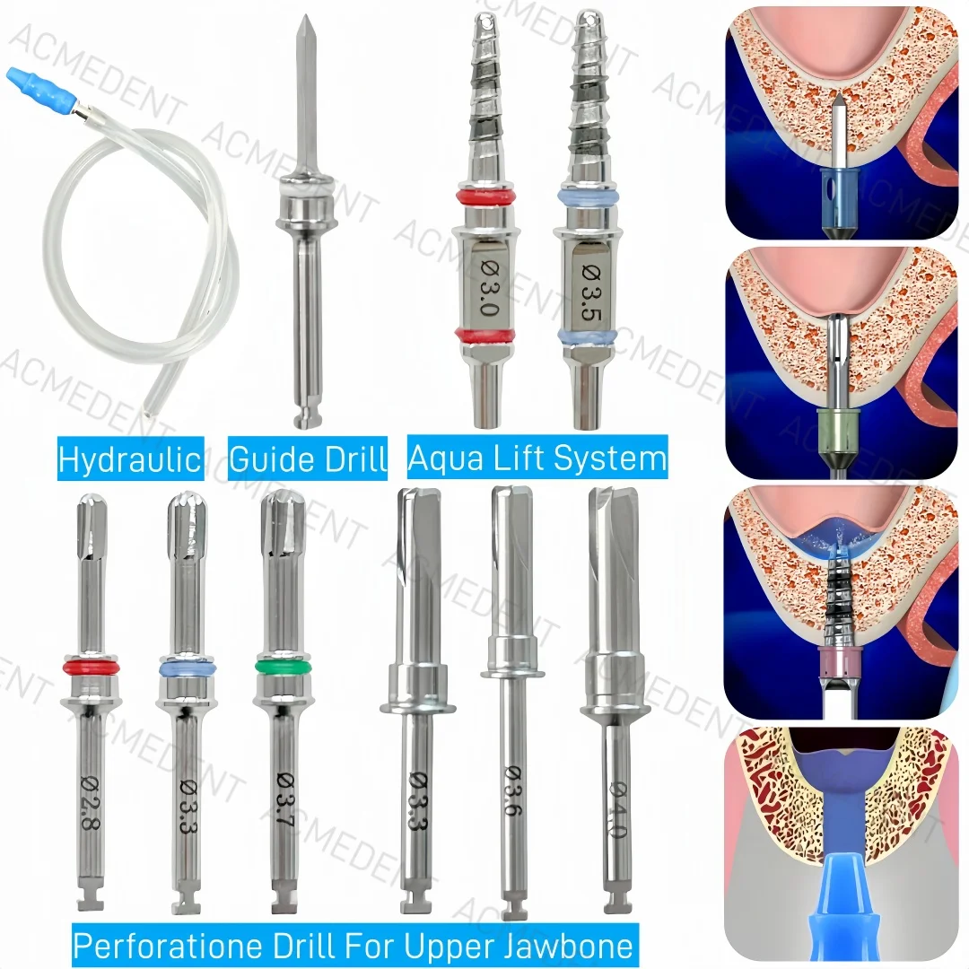 Dental Maxillary Sinus Lift Membrane Water Rising Hydraulic Lifter Aqua Tip Water Pipe CAS Crestal Guide Drill Implant Surgical