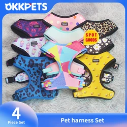 OKKPETS Printed 4in1 Dog Harness&Collar&Leash&Poop Bag&Blanket Accessories Polyester Pet Vest Harness Set For Small Medium Large