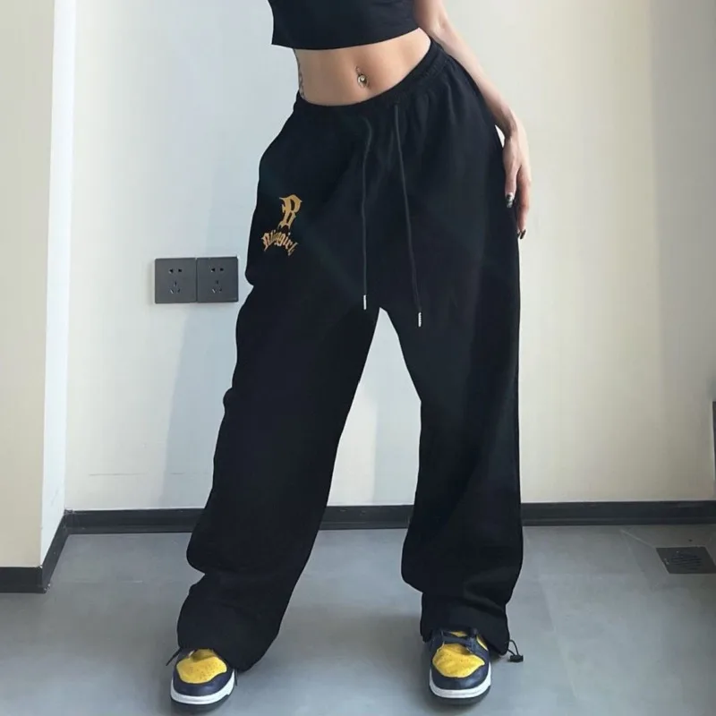 

Yk2 Hip Hop Black Wide Leg Sports Pants Youthful Woman Clothes New Loose Casual Gothic Harajuku Dance Jazz Trousers Y2k Girl 90s