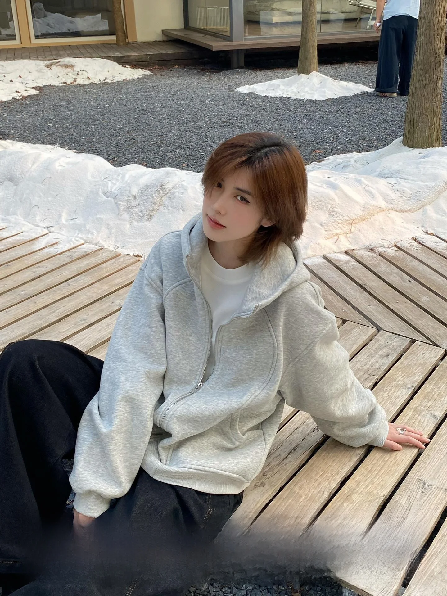 

Унисекс худи оверсайз Ja1 на молнии с флисовой подкладкой, женская, с длинным рукавом, в корейском стиле, однотонная, уличная одежда, весна-осень