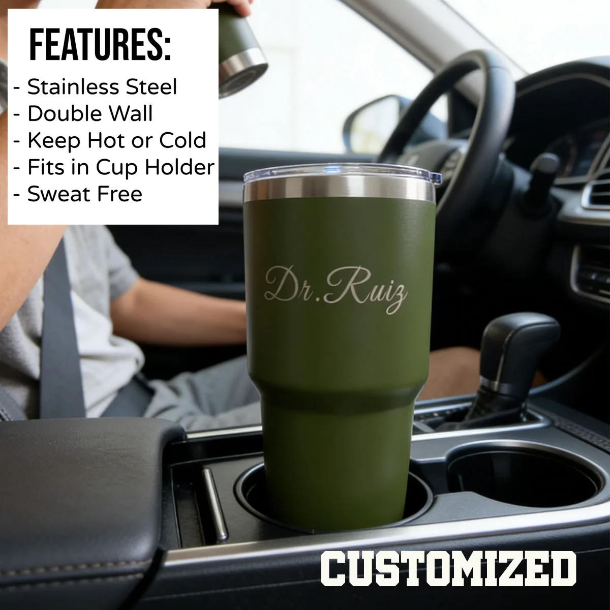 Custom Personalized 30 oz Vacuum Insulated Stainless Steel Large Capacity Tumbler for Workouts, Yoga, Gym, Office, Women, Men view 4