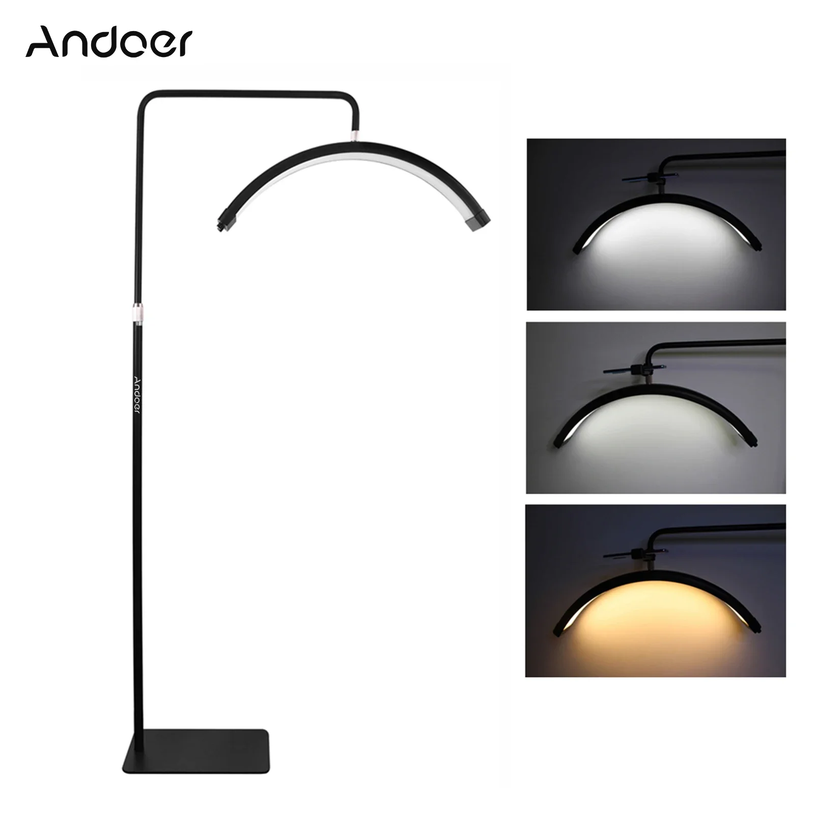 Andoer HD-M6X 36 W Boden-LED-Videoleuchte, Halbmondförmiges Fülllicht, 3200 K-5600 K, dimmbar, mit 180 cm/70,9 Zoll Metalllichtständer