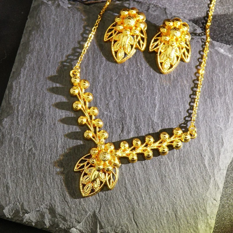

Dubai Gold Plated African Bridal Jewelry Set Wedding Party Banquet Women's Necklace Earrings Middle Eastern Jewelry Accessories