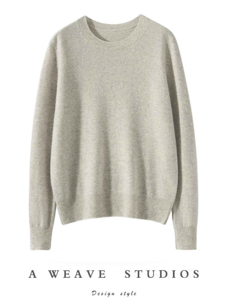 

Women Simple Round Neck Pullovers Sweater 100% Cashmere Knitwear Autumn Winter Basic Comfortable Soft Solid Essential Item Tops