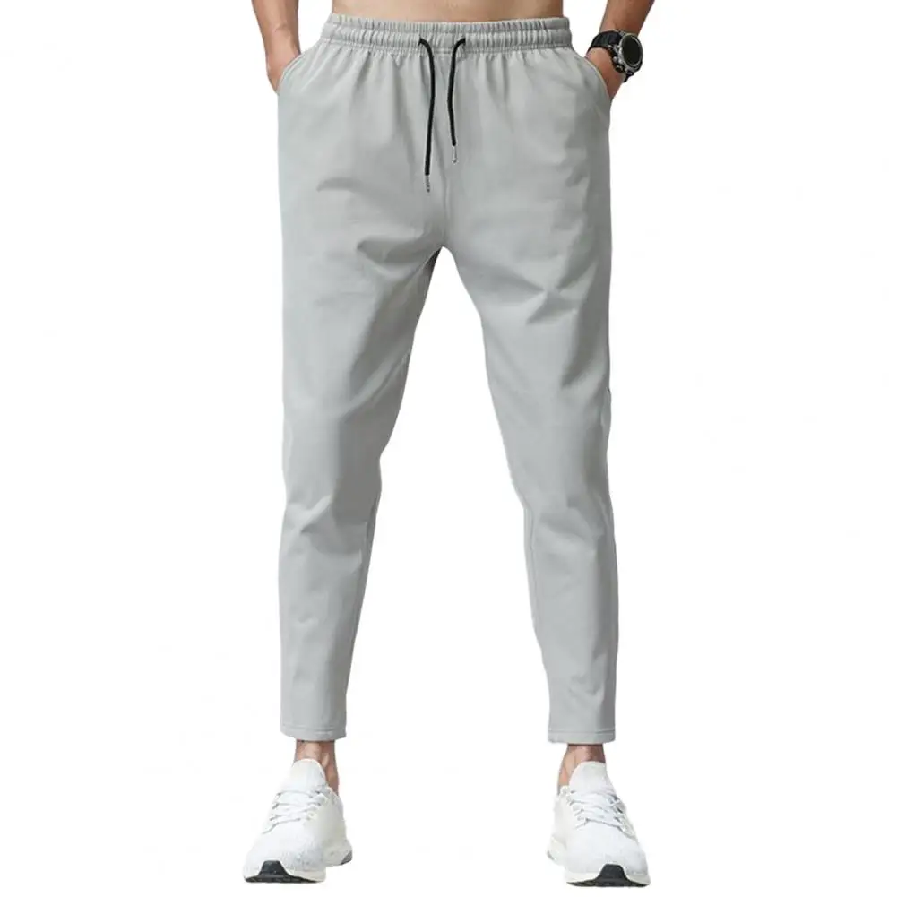 Мужские повседневные брюки стандартного кроя, стильные мужские повседневные брюки с усиленными карманами, однотонные летние брюки с завязками на талии