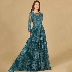 Vintage Dark Teal Mother Gowns for Wedding Women 2024 Lace Mother of the Groom Dress Long Sleeves Wedding Party Dresses Pink