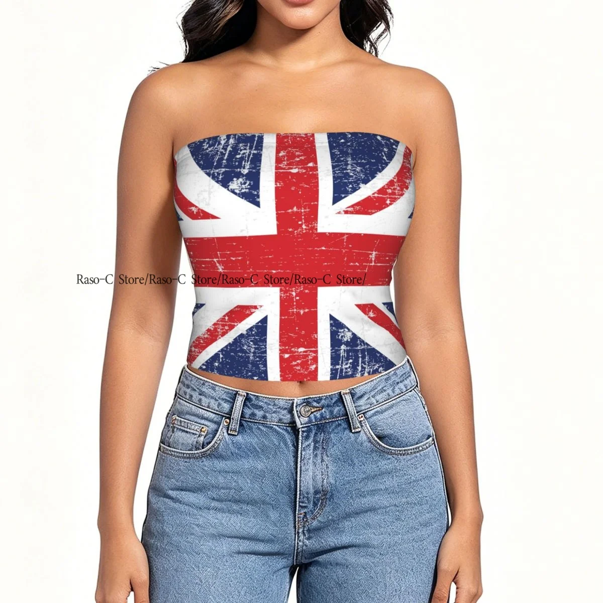 Strapless Sexy Tube Tops Summer Outfits Women Backless Shoulder Wrap Union Jack British Flag Female Crop Top