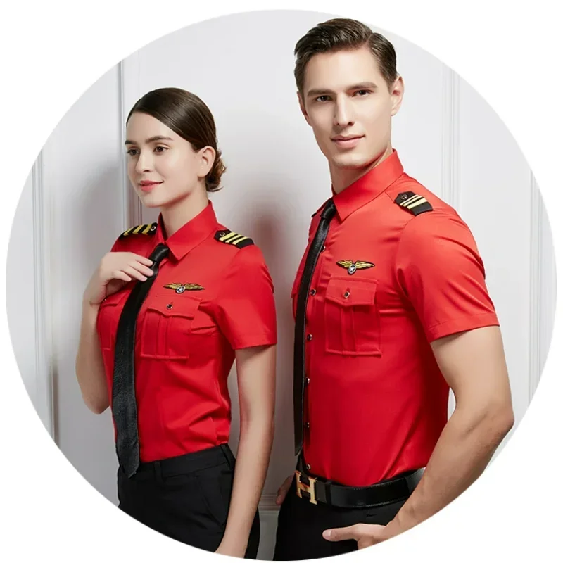 New Arrival Plane Captain Uniform air Pilot Force flight suit KTV halloween cosply dress up Summer Male Female Shirt Dress