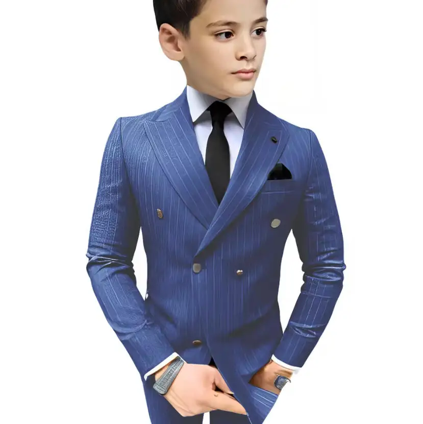 بدلة للأولاد مخططة مكونة من قطعتين سترة وسراويل مخصصة مزدوجة الصدر بدلة رسمية لحفلات الزفاف للأطفال