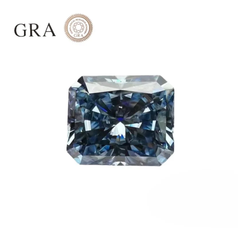 D-Blue Color Loose 1~5CT Radiant Cut  synthetic Moissanite Stone with GRA Certificate  for Women Jewelry Ring Earrings Making