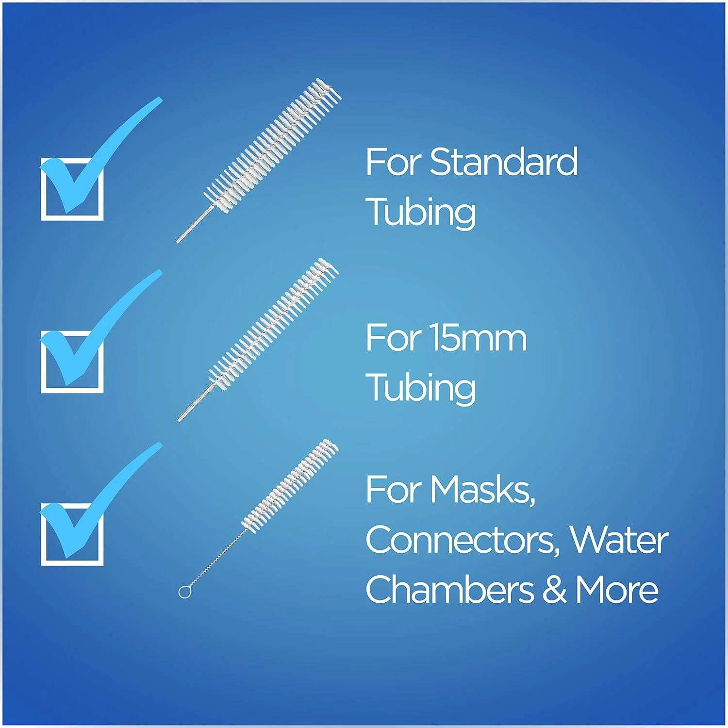 Щетка для чистки шланга CPAP — щетки, предназначенные для камеры и подушек для воды диаметром 22 мм, 19 мм, 15 мм.
