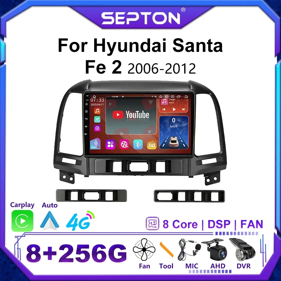 

SEPTON Car Radio for Hyundai Santa Fe 2 2006-2012 Multimedia Video Player 9Inch CarPlay Navi Stereo GPS Headunit 2Din Android