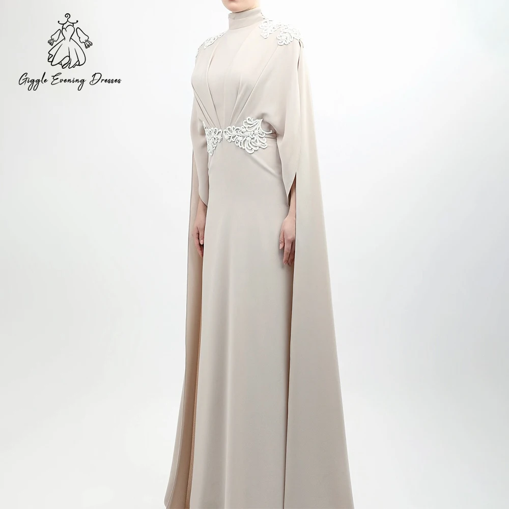 Giggle Arab Dubai Elegante formelle Abendkleider Cape-Ärmel High Neck Satin Meerjungfrau Frauen Hochzeit Party Kleid angepasst
