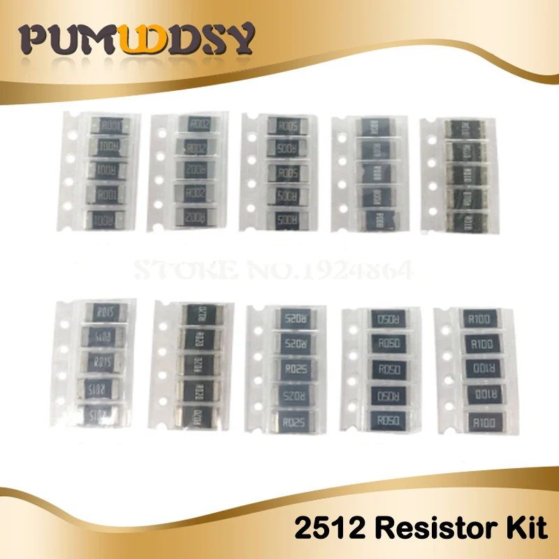50PCS 1% 2512 SMD Resistor Samples 1R00 R500 R470 R330 R220 R200 R150 R100 R050 R010 0.5R 0.47R 0.33R0.22R 0.2R 0.15R 0.1R 0.05R