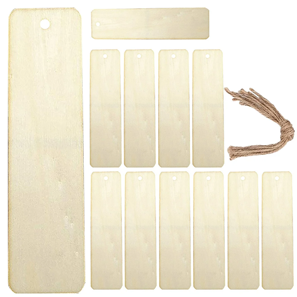

20Pcs Unpainted Wooden Rectangle Bookmarks with Hanging Rope Blank Surface for Craft Projects Blank Bookmarks to Decorate