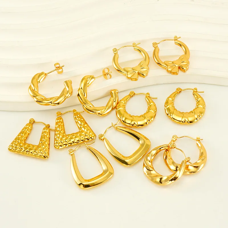 ANENJERY 316L Stainless Steel Vintage Twist Hoop Earrings for Women Fashion Niche Design Ear Buckle Jewelry Gift