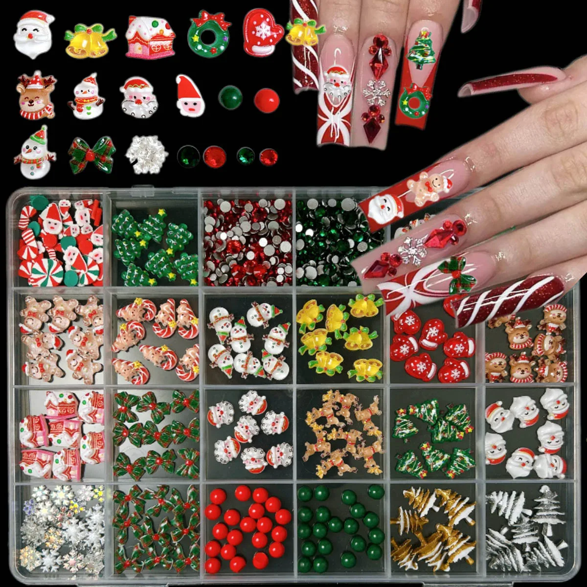 

Santa Claus Nail Art Decorations for New Year Winter Christmas Pressed Handmade DIY Boxed Wearable Nail Material