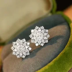 Huitan Dazzling Flower Shaped Stud Earrings Full with CZ for Women Daily Wear Temperament Accessories Fancy Gift Fashion Jewelry