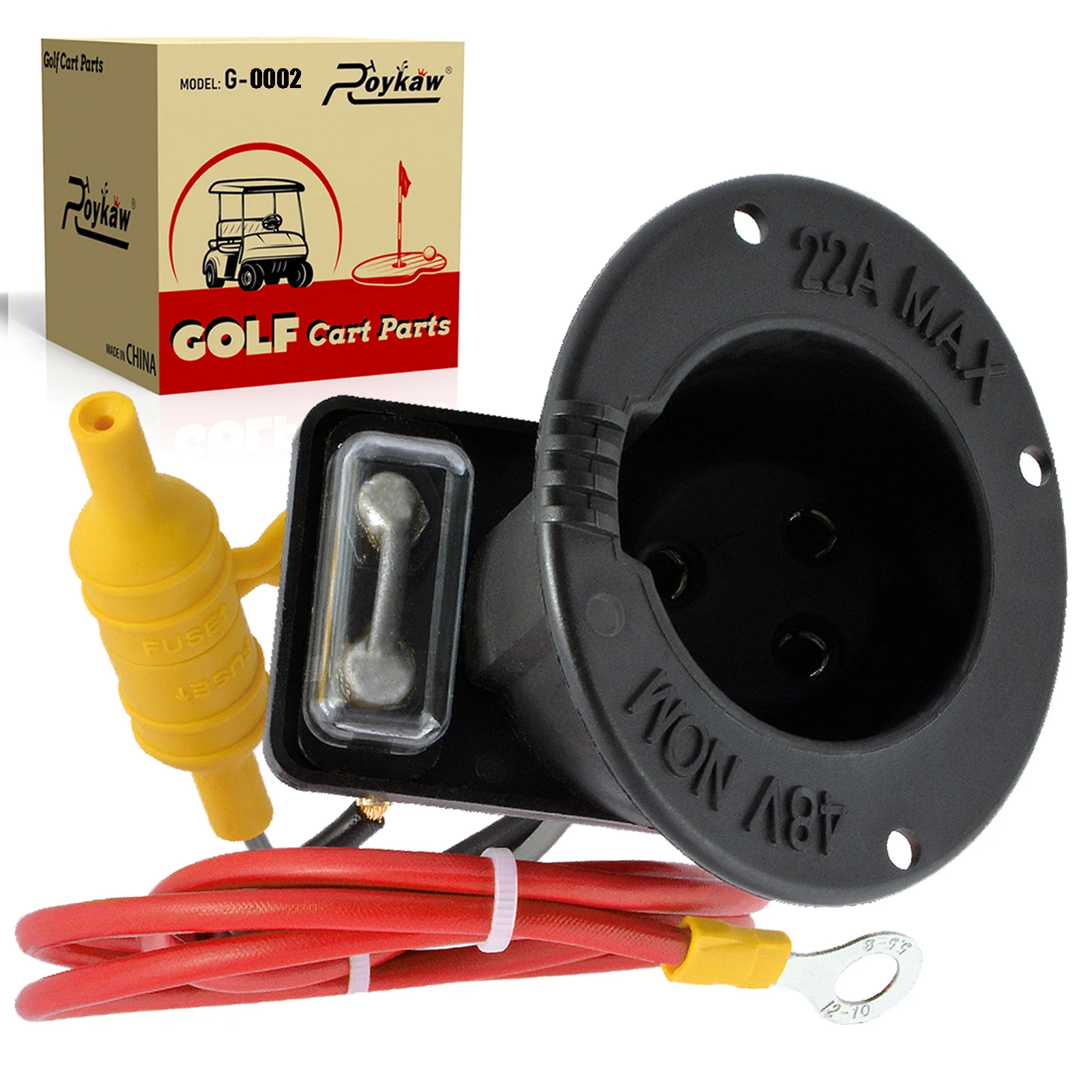 

Roykaw 48 Volt Charger Receptacle with Fuse Assembly for Club Car DS 2000-up Electric, OEM# 101802101, 101796801, 101894901