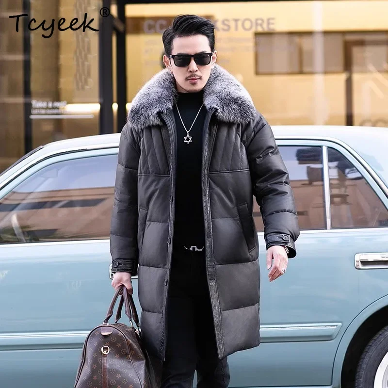 Tcyeek Sheepskin Real Leather Jacket Men 90% Goose Coats Winter Autumn Clothes Mens Coats Fox Fur Collar Jaqueta De Couro 2025