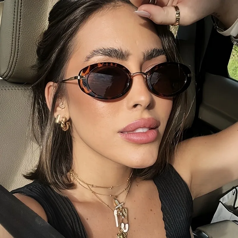 Retro Small Oval Sunglasses Luxury Metal Designer Personalized Shades Women's Trendy Fashion Brand Sun Glasses Man