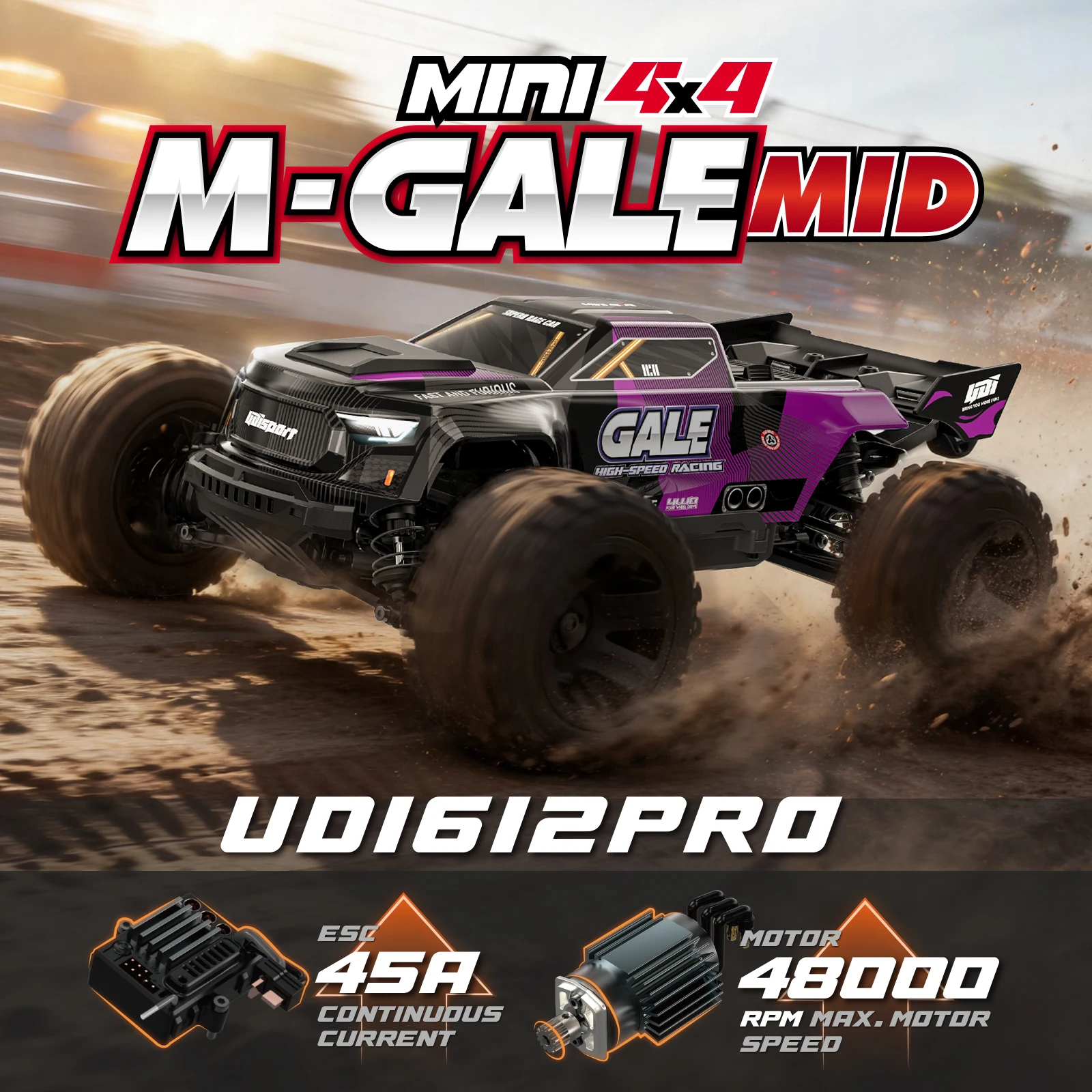 UDIRC 1/16 M-GALE UD1612PRO UD1612S 4WD Brushless RC Truck Fast All Terrain Desert Off-Road RC Course Truck Model Toys for Adult