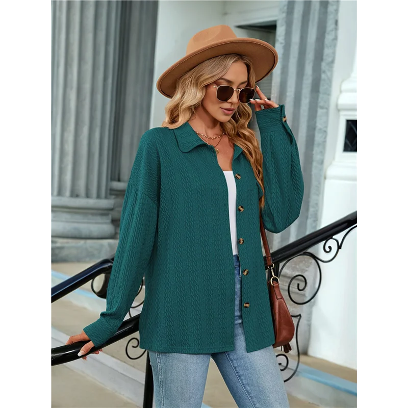 

ABRT-Womens Cable Knit Light-Weight Shacket Button Down Shirts Long Sleeve Casual Oversized Blouses Tops