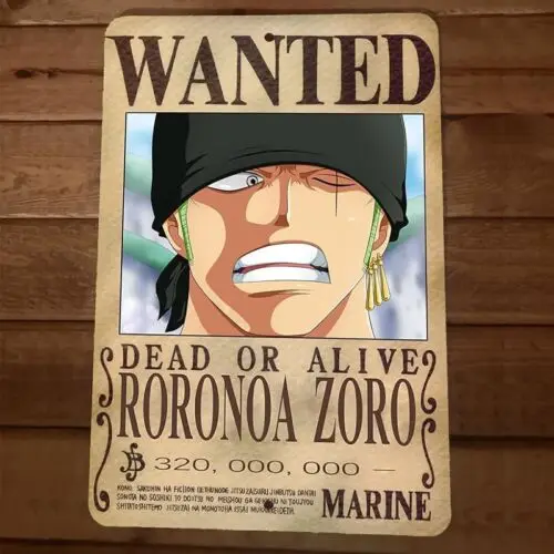 1 pcs,Wanted Roronoa Zoro  8x12 Metal Wall Sign