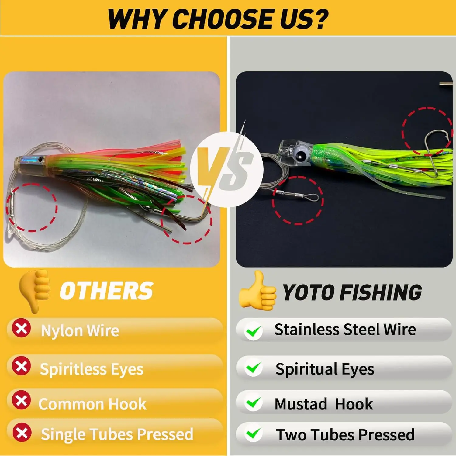 YOTO Trolling Lure, 6,5 inch 6-delig Inktvis Begrenste Diepzeevissen Lokken kit