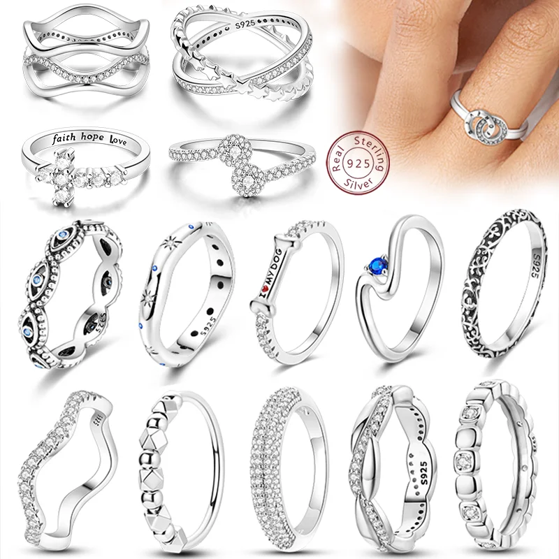 

925 Sterling Silver Ring Shiny Zircon Art Irregular Shape Stackable Women's Original Wedding Rings Fine Jewelry Gift Anniversary