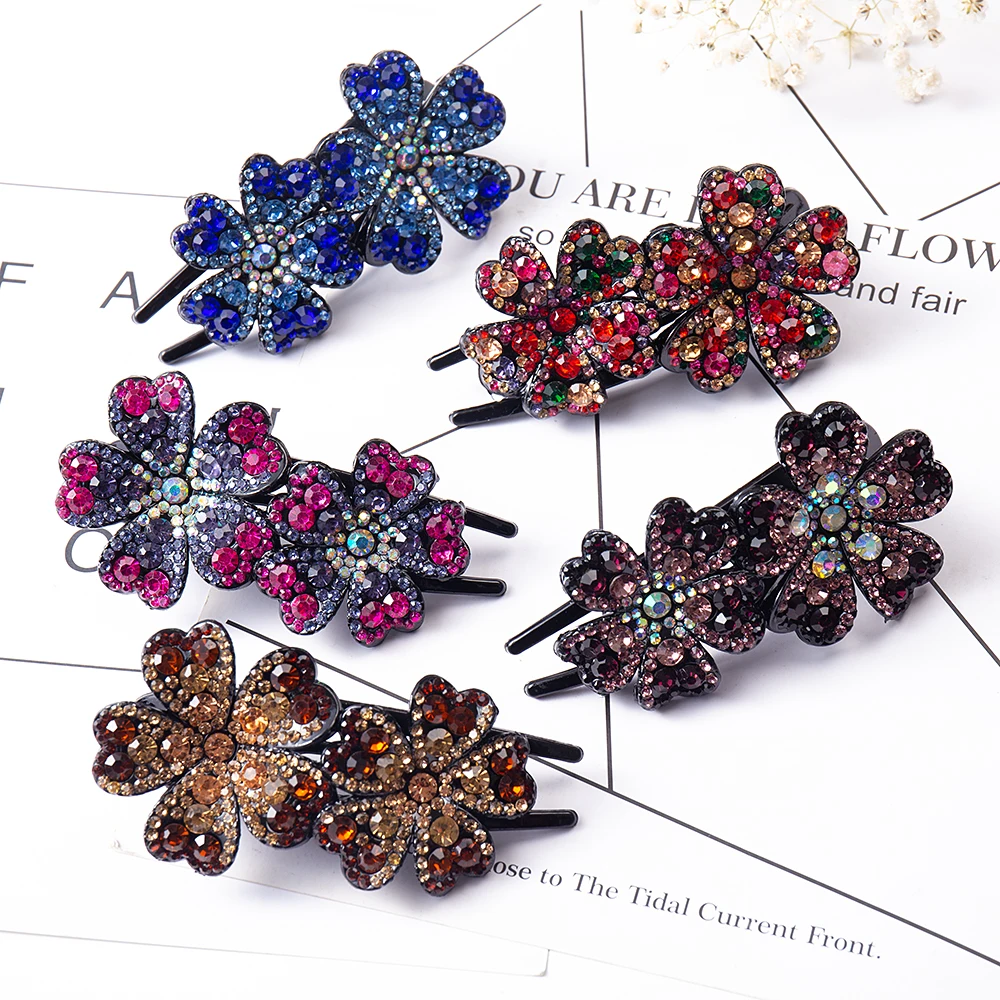 Colorful Rhinestone Hairpin Flower Duckbill Hair Claws Barrettes Vintage Hair Clips For Women Ponytail Hair Accessories Headwear