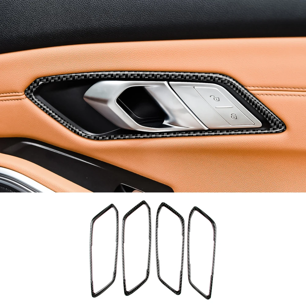 4Pcs Rear Carbon Fiber Inner Door Handle Frame Cover Trim Sticker Decal for BMW 3 Series G20 2020 Car Accessories