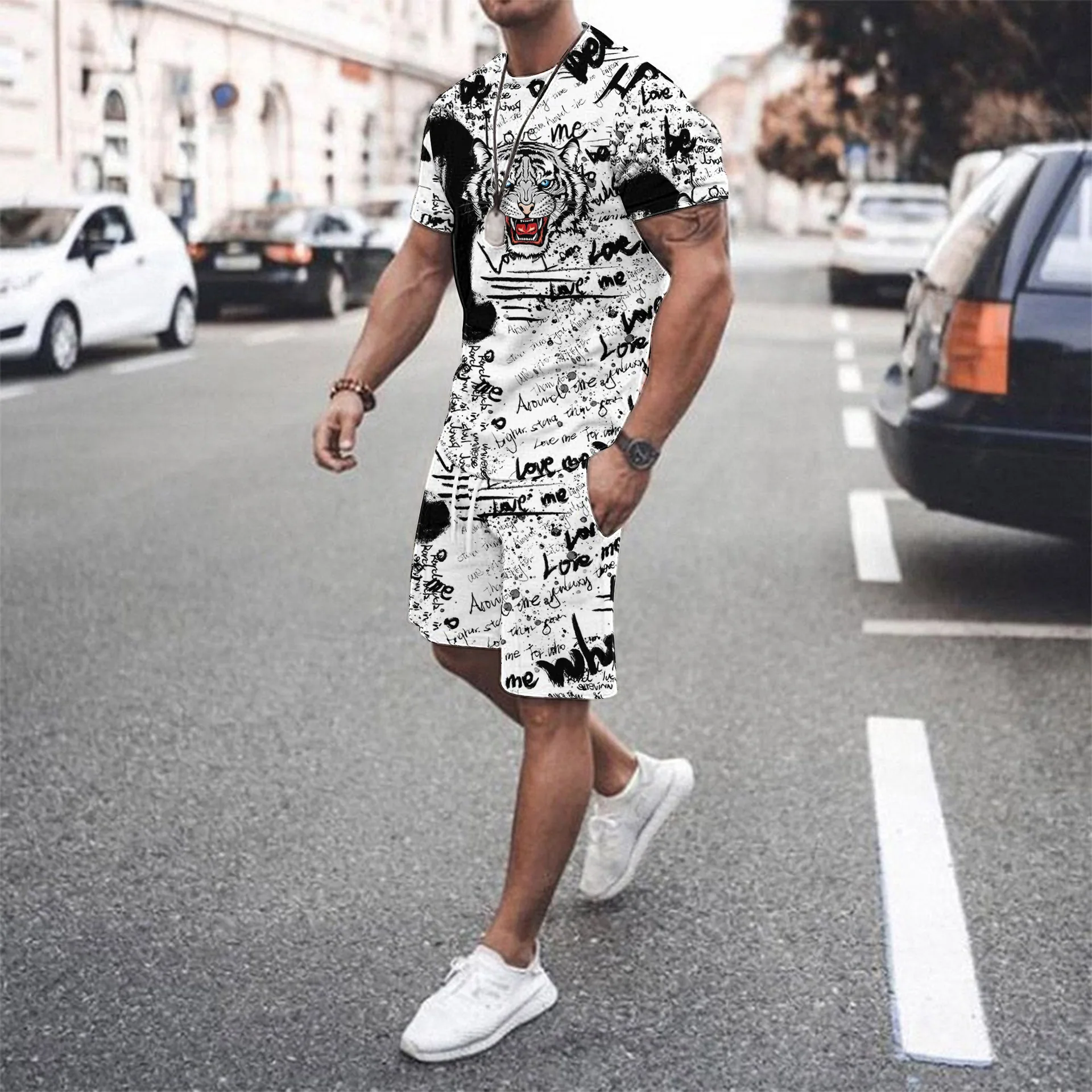 Summer 3D Graffiti Printed Men T-Shirt Shorts Set Tracksuit Male 2 Pieces Fashion Outfit Man Casual Jogging Suit Clothing