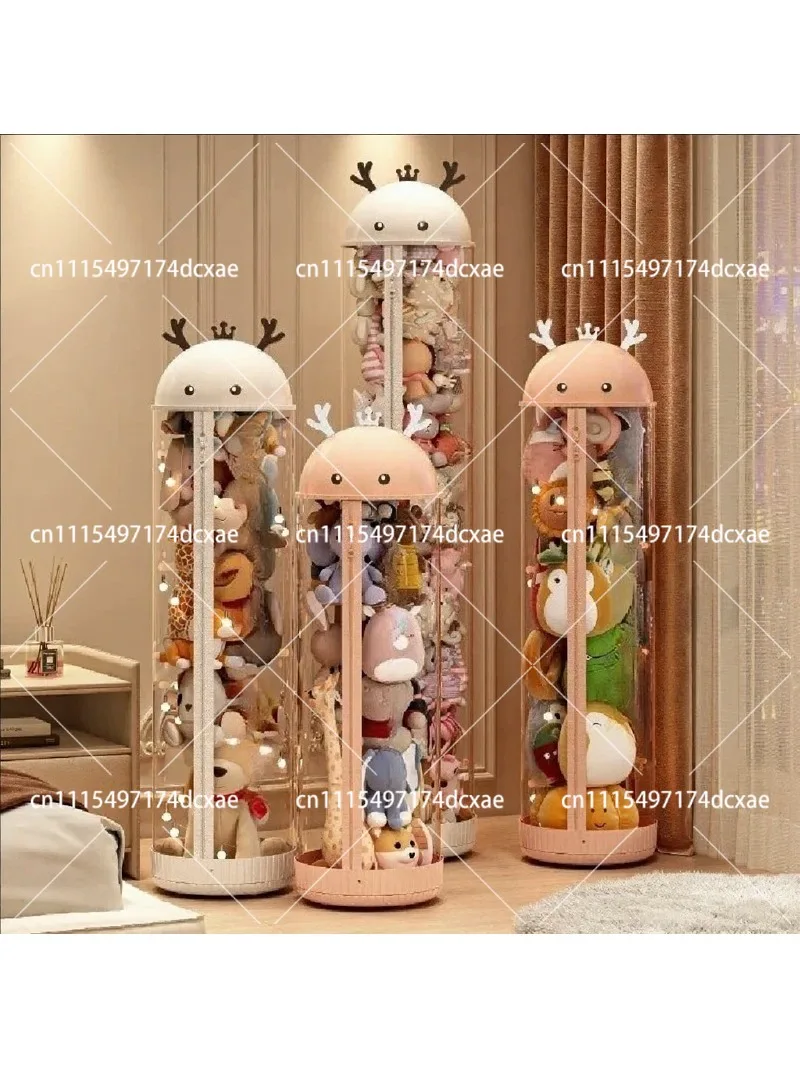 Transparent zipper storage bucket for plush toys, doll storage barrel, upgraded design