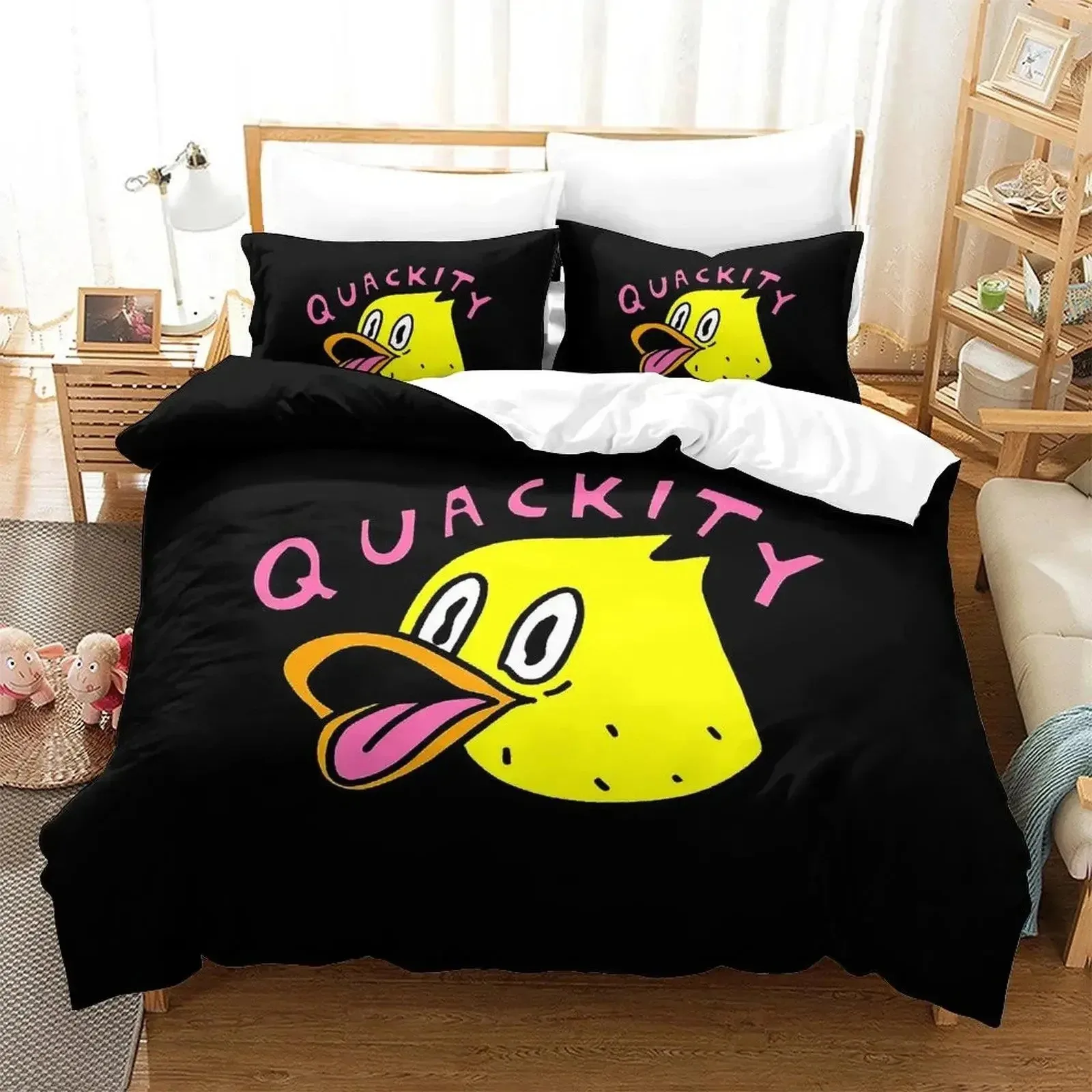 Anime Quackity Duck Bedding Set Boys Girls Twin Queen Size Duvet Cover Pillowcase Bed Boys Adult Fashion Home Textileextile