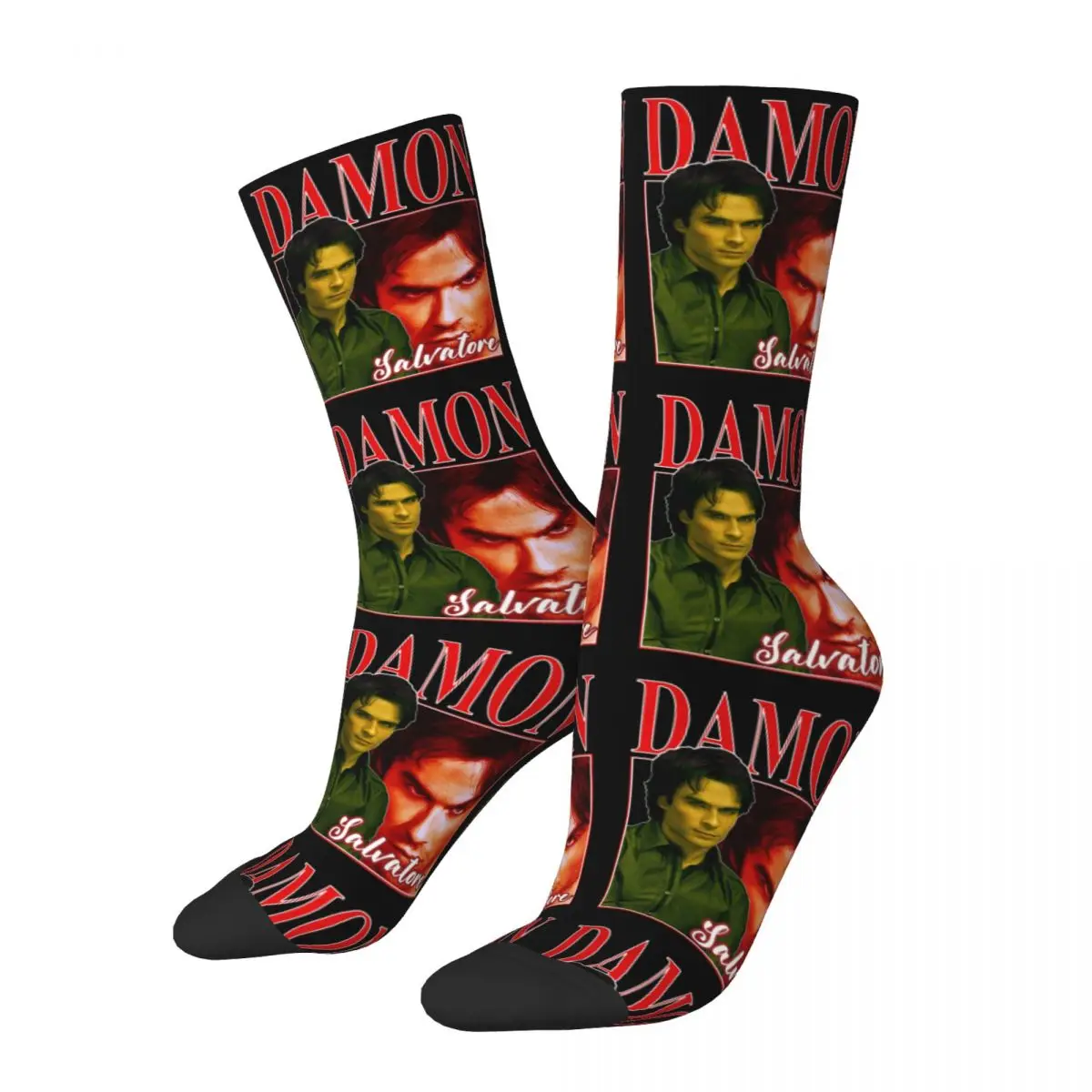 Fashion Damon Salvatore Soccer Socks The Vampire Diaries Ian Somerhalder Tv Series Long Socks for Unisex Sweat Absorbing