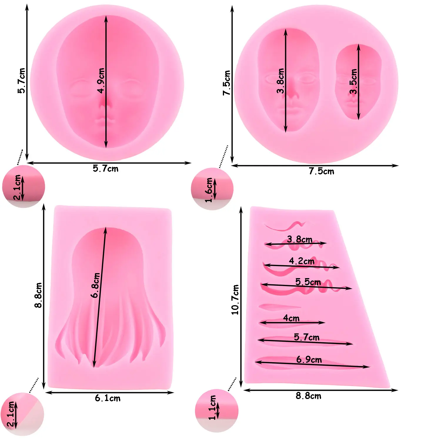 Doll Hair Silicone Mold Human Face Fondant Mold Cake Decorating Tools Cupcake Topper Polymer Clay Candy Chocolate Gumpaste Mould