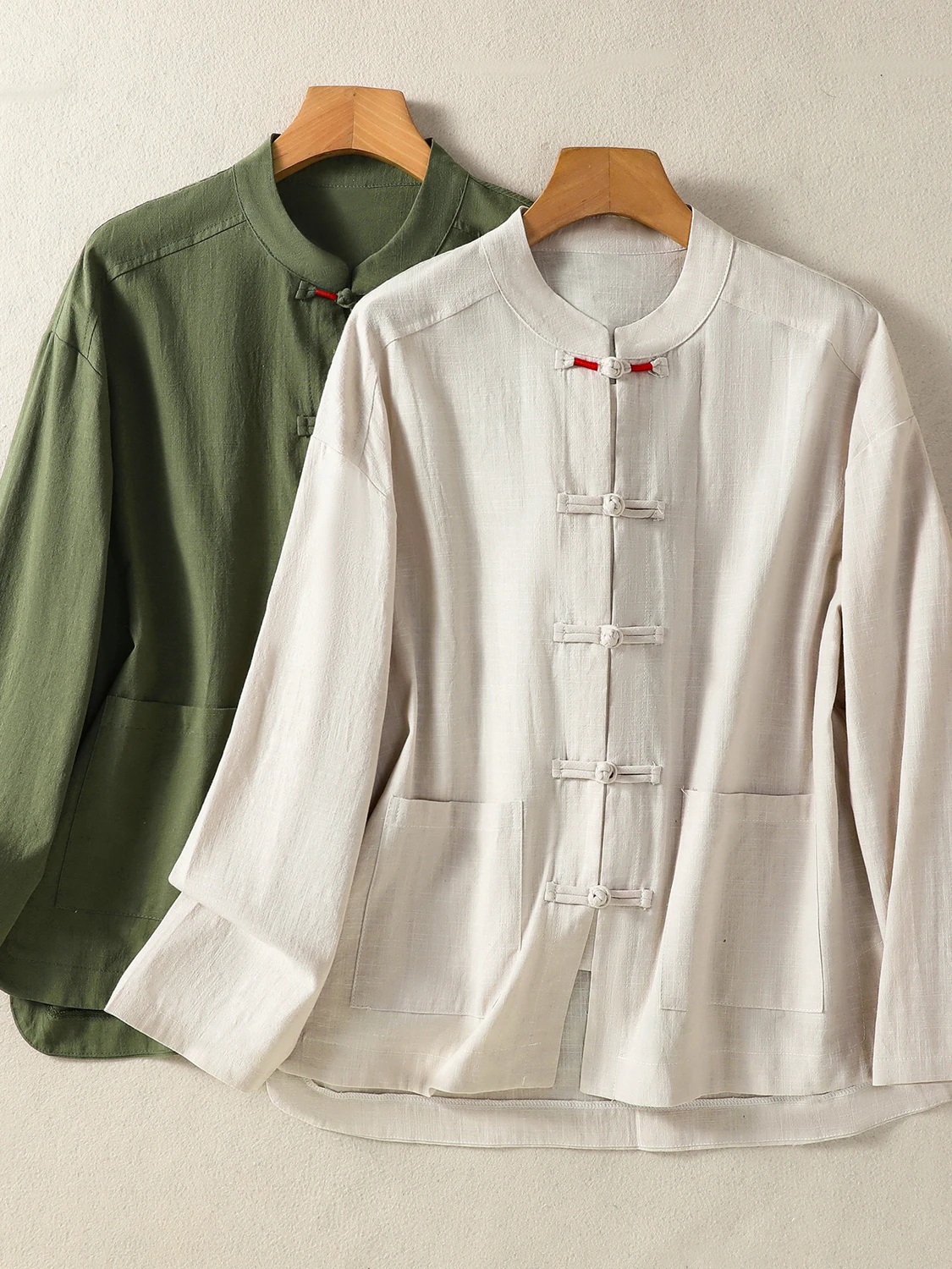 

Korean Japanese High End Vintage Zen Sle Large Size Faionable irt with ket Button up Cotton Spring Season Women's Cl...