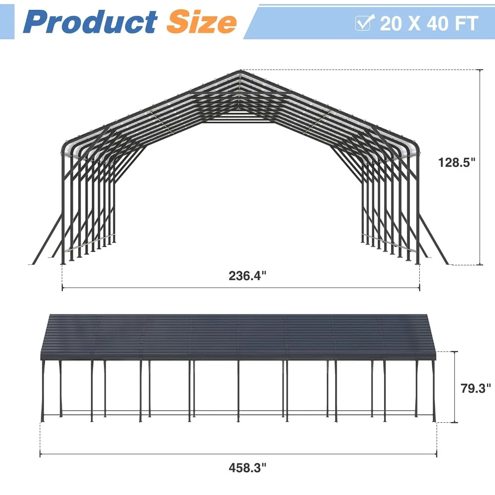 20x40 FT Metal Carport Canopy with Reinforced Base, Custom