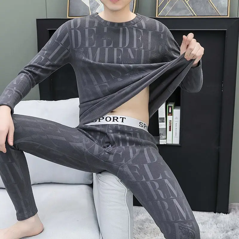 고급형 2025 신상 남성용 겨울 벨벳 두꺼운 내복 방한 수트 수면복 파자마 세트