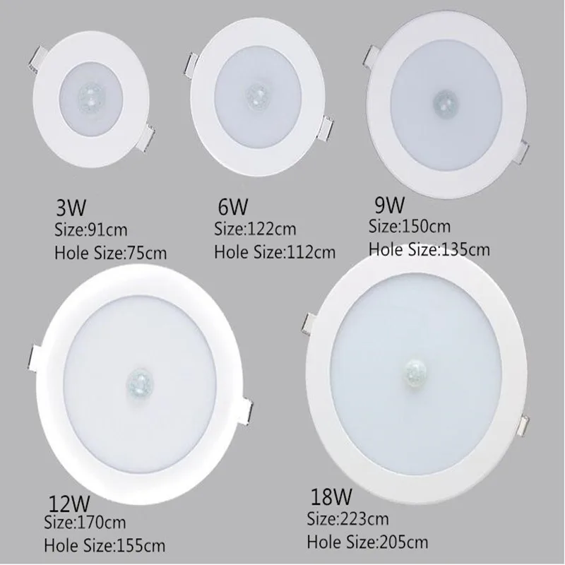 Lâmpada de led embutida para teto, 6w/9w/12w, com sensor de movimento pir, ac 200-240v