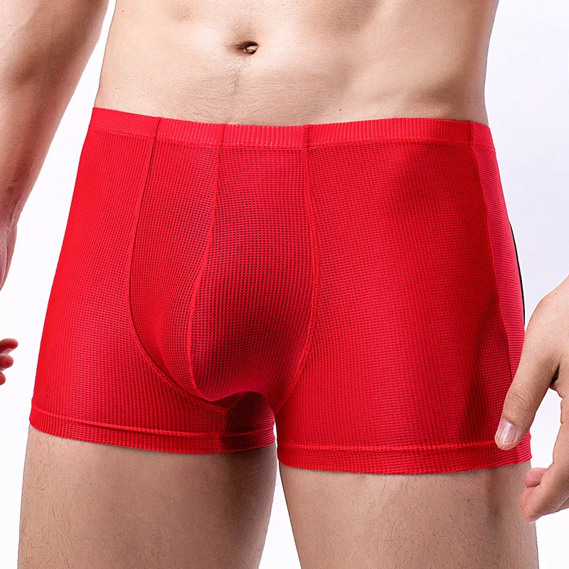 Men Boxers Underwear Sexy Bare Hip Male Panties Breathable Mesh Penis Pouch Boxershorts Men Underpants Funny Erotic Gay Lingerie