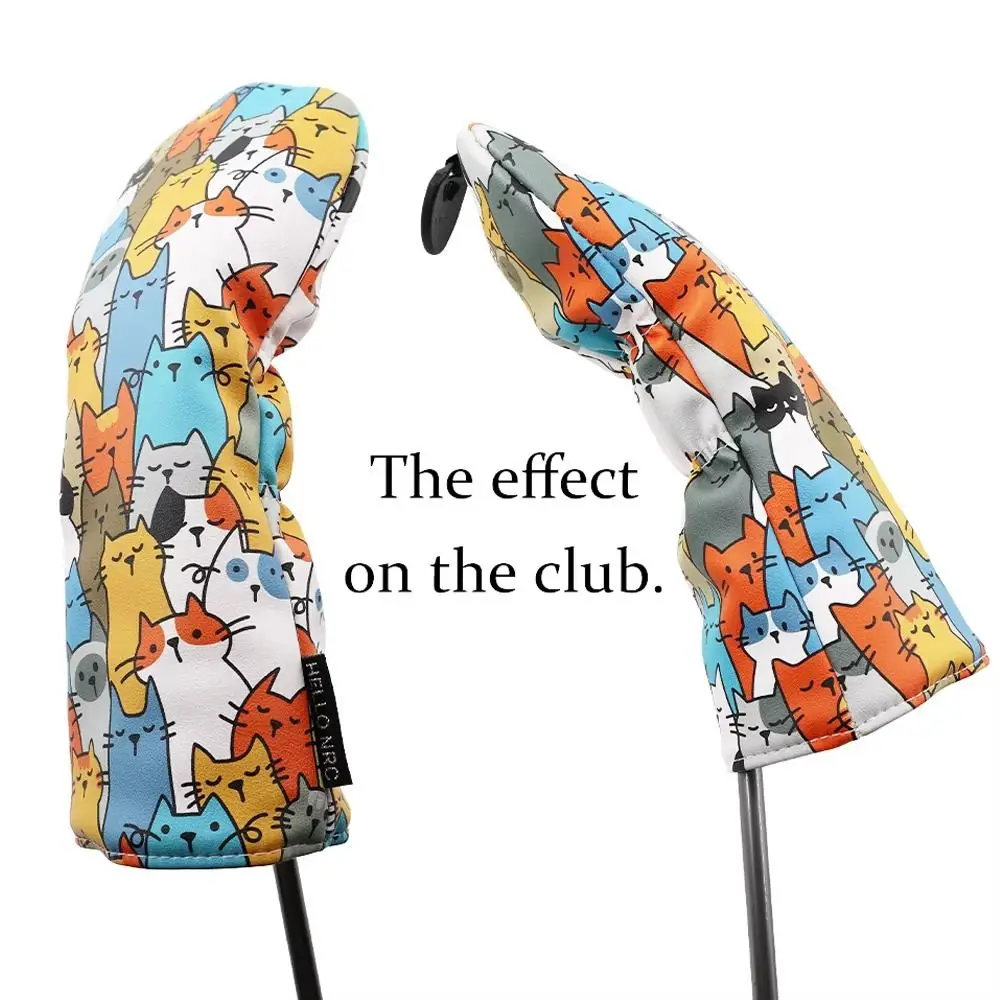 

Graffiti Cat Pattern Golf Club Head Cover Cartoon Animal PU Leather Golf Wood Headcover Waterproof Iron Pole Golf Club Protector